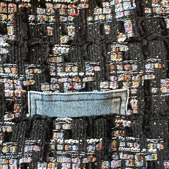 Ecru Black Mixed Media Tweed Houndstooth Denim Blazer Jacket Petite Small PS - Picture 12 of 13